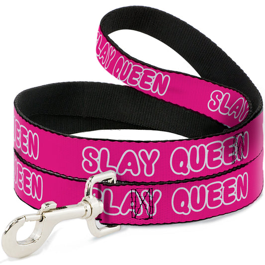 Dog Leash - SLAY QUEEN Bubble Text Pink/White