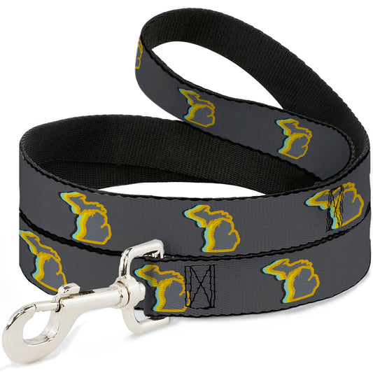 Dog Leash - Michigan Outline 4-Color Wave Repeat Charcoal/Multi Color