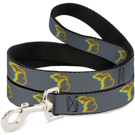 Dog Leash - Michigan Outline 4-Color Wave Repeat Gray/Multi Color