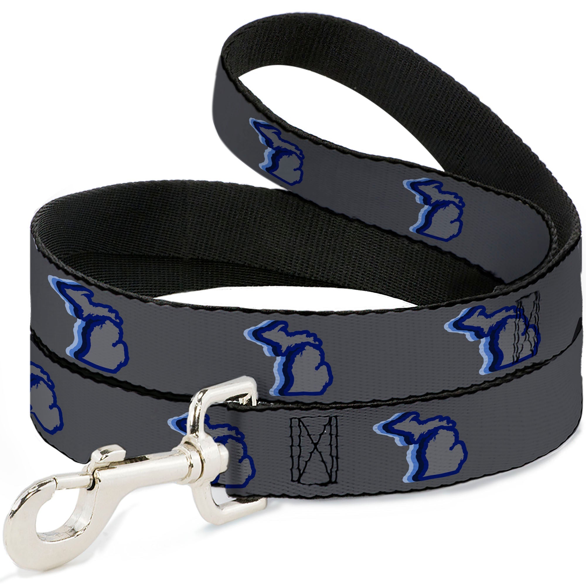 Dog Leash - Michigan Outline 4-Color Wave Repeat Charcoal/Blues
