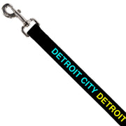 Dog Leash - DETROIT CITY Text Repeat Black/Turquoise/Yellow/Pink