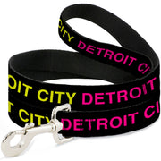 Dog Leash - DETROIT CITY Text Repeat Black/Turquoise/Yellow/Pink