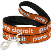 Dog Leash - PURE DETROIT Text Repeat Bright Orange/White