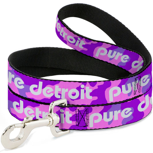 Dog Leash - PURE DETROIT Text Camo Pinks/Purples/White