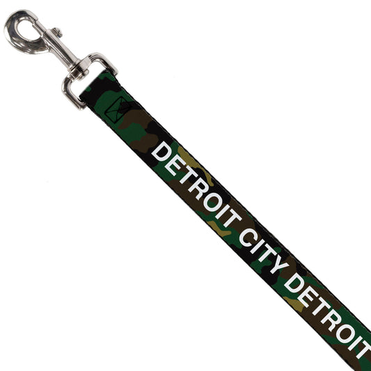 Dog Leash - DETROIT CITY Text Camo Olive/White