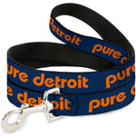 Dog Leash - PURE DETROIT Text Navy/Bright Orange