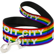 Dog Leash - DETROIT CITY Text Pride Flag Rainbow/White