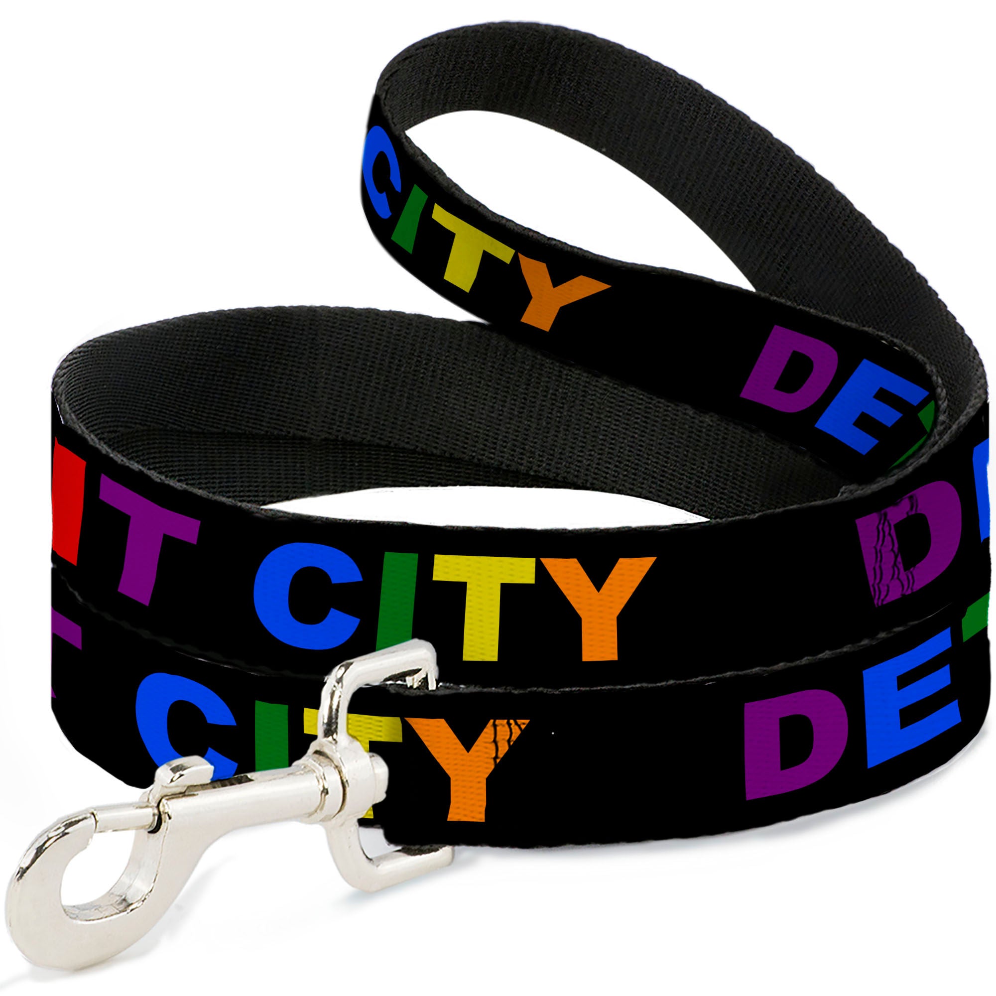 Dog Leash - DETROIT CITY Text Black/Rainbow