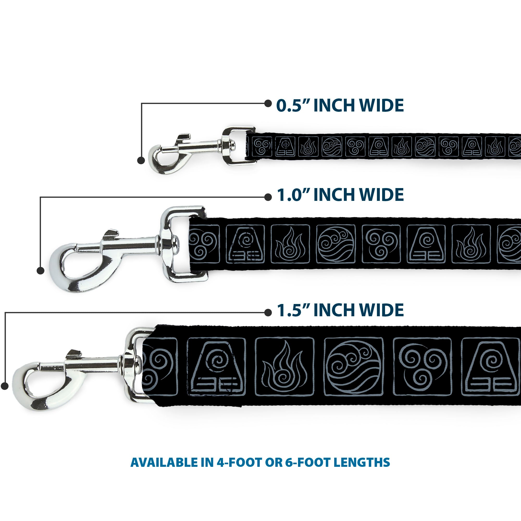Dog Leash - Avatar the Last Airbender Bending Elements Icons Black/Gray