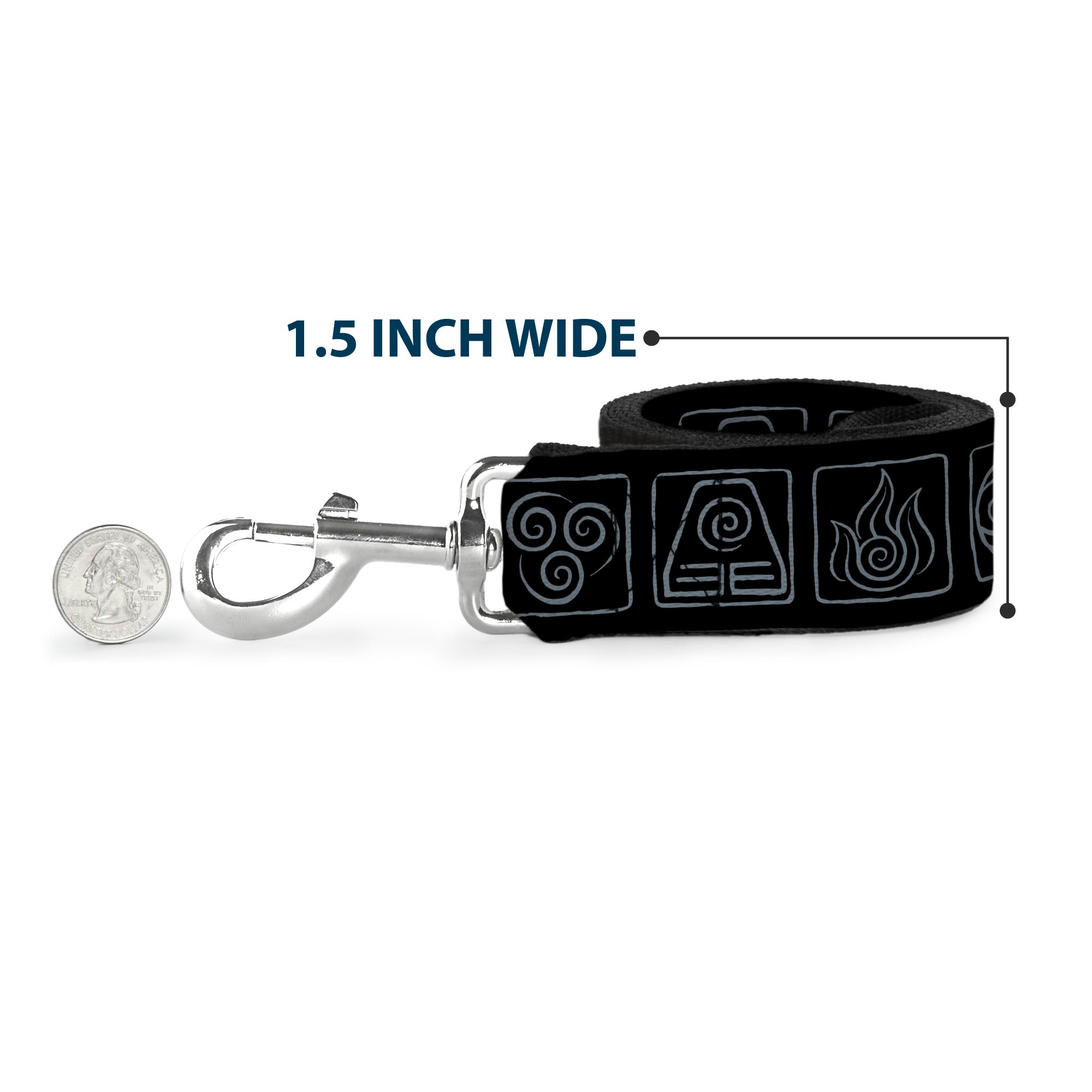 Dog Leash - Avatar the Last Airbender Bending Elements Icons Black/Gray