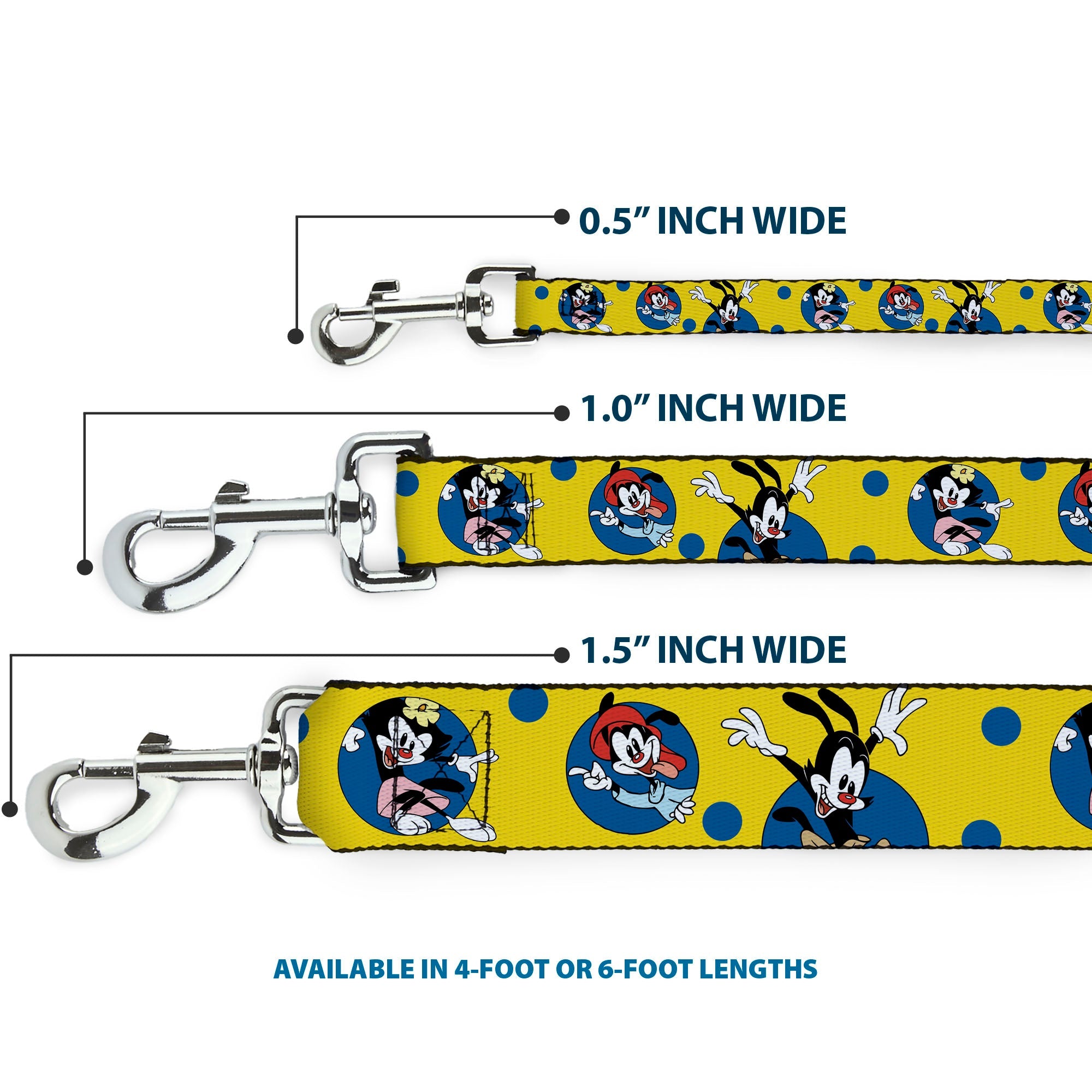 Dog Leash - Animaniacs Yakko Wakko and Dot Poses Yellow/Blue