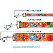 Dog Leash - Marvel 9-Avengers Halloween Jack-O-Lantern Pumpkin Icons Scattered Orange