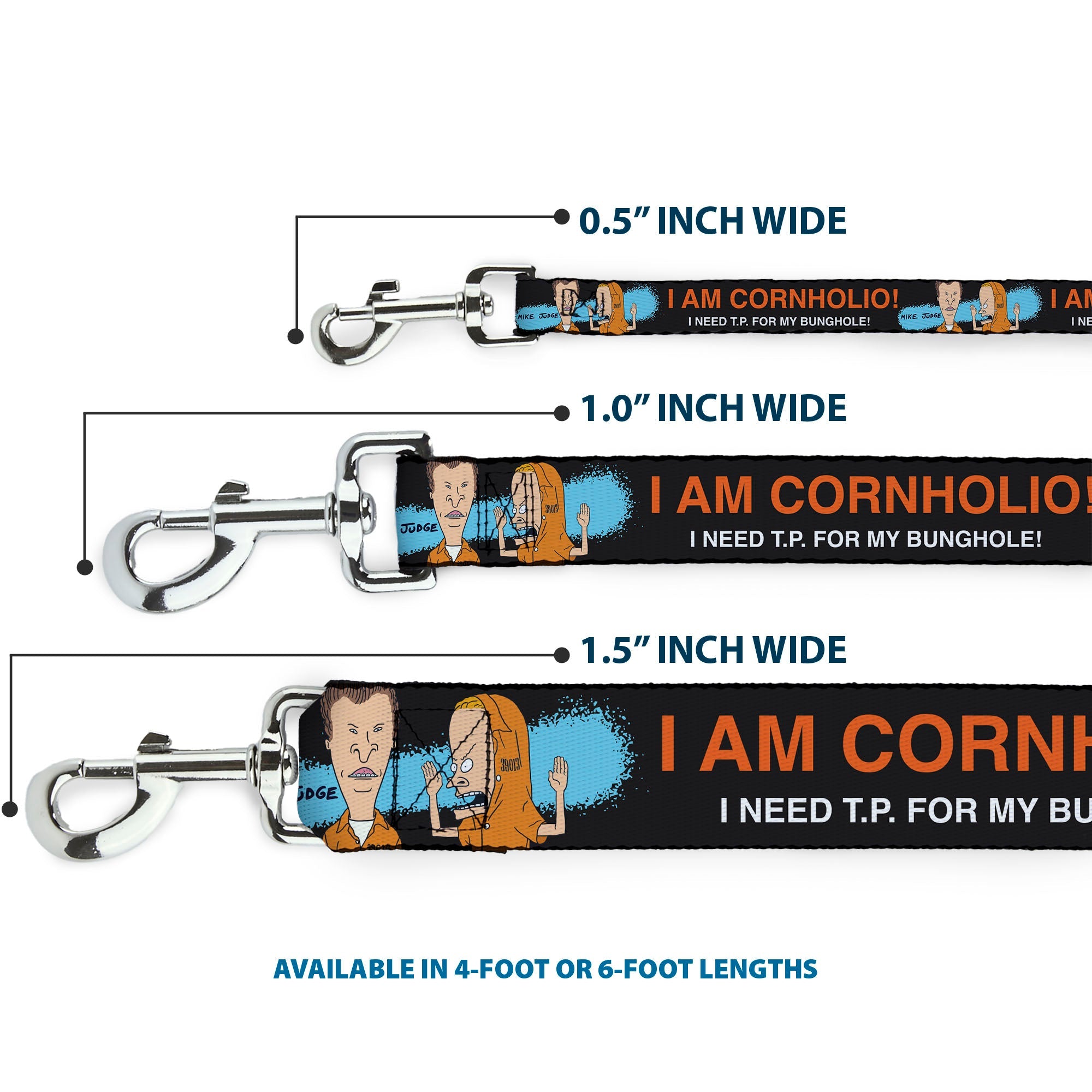 Dog Leash - Beavis and Butt-Head I AM CORNHOLIO Pose Black/Orange/White