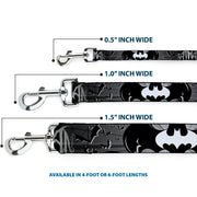 Dog Leash - BATMAN w/Bat Signals & Flying Bats Black/White