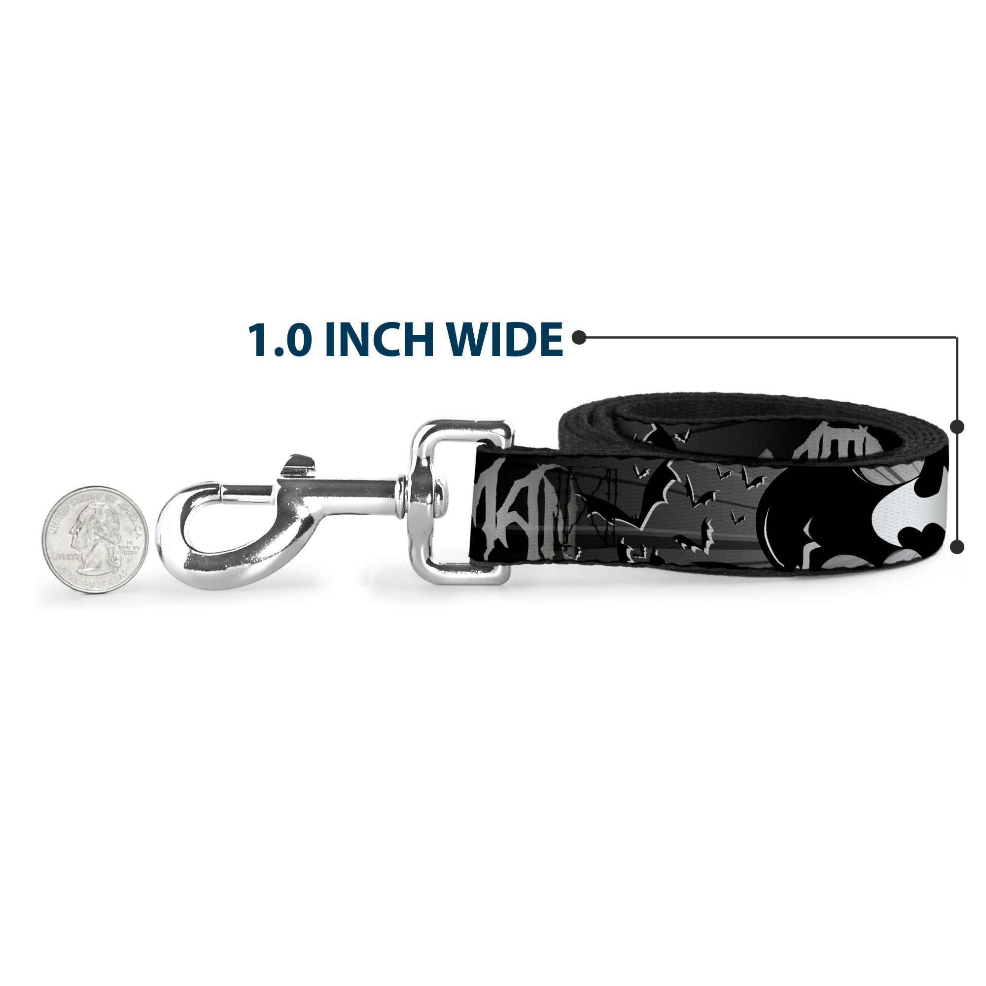Dog Leash - BATMAN w/Bat Signals & Flying Bats Black/White