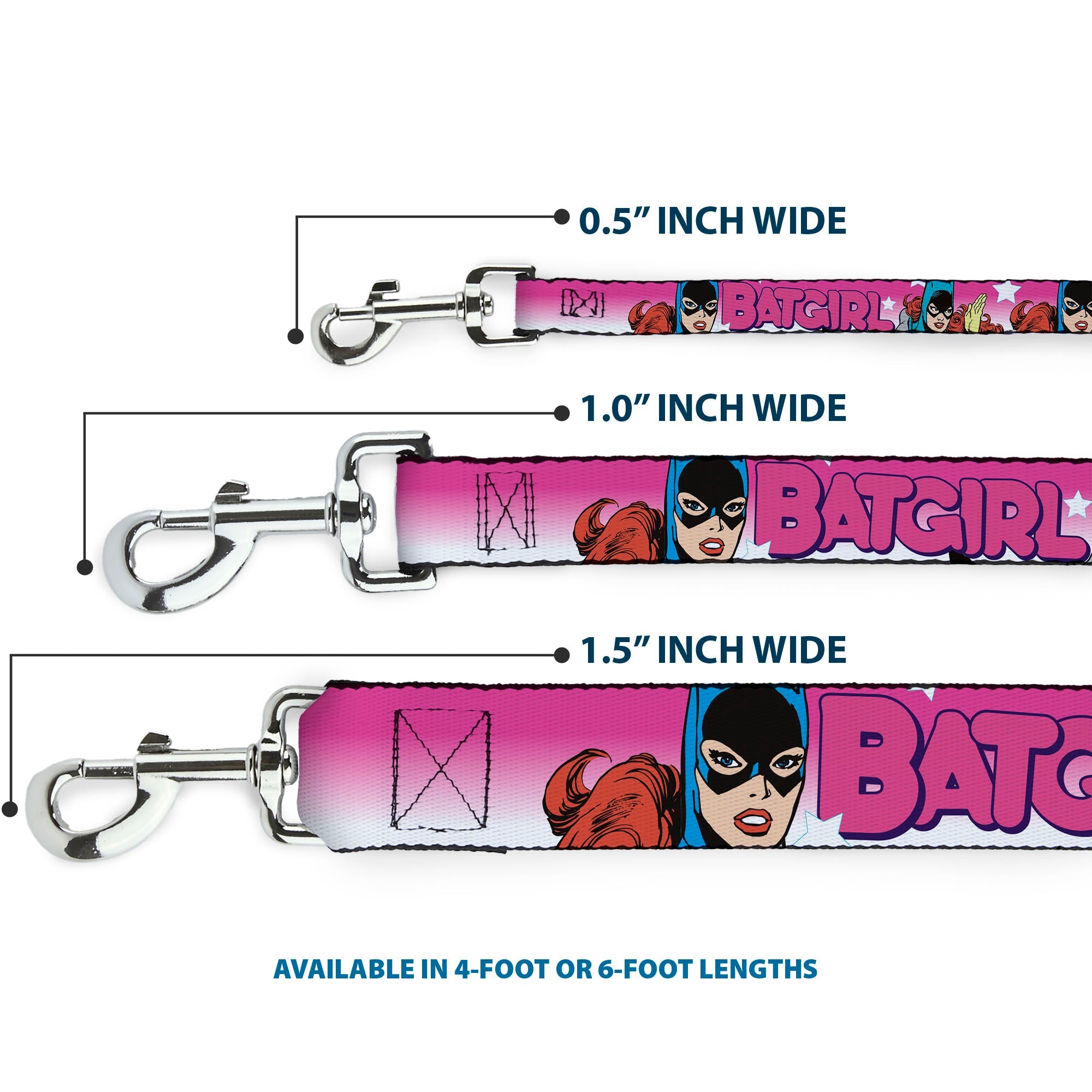 Dog Leash - BATGIRL Bubble Letters w/Stars Pink/White