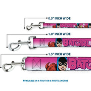 Dog Leash - BATGIRL Bubble Letters w/Stars Pink/White