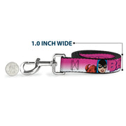 Dog Leash - BATGIRL Bubble Letters w/Stars Pink/White