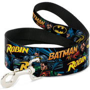 Dog Leash - Batman & Robin in Action w/Text Black