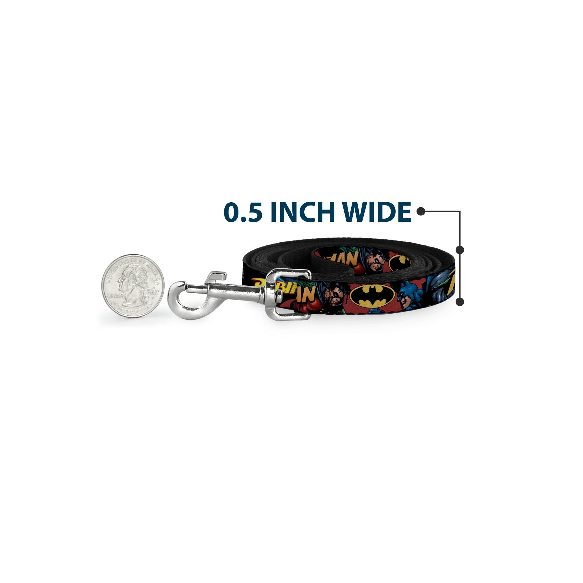 Dog Leash - Batman & Robin in Action w/Text Burgundy