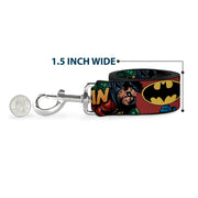 Dog Leash - Batman & Robin in Action w/Text Burgundy