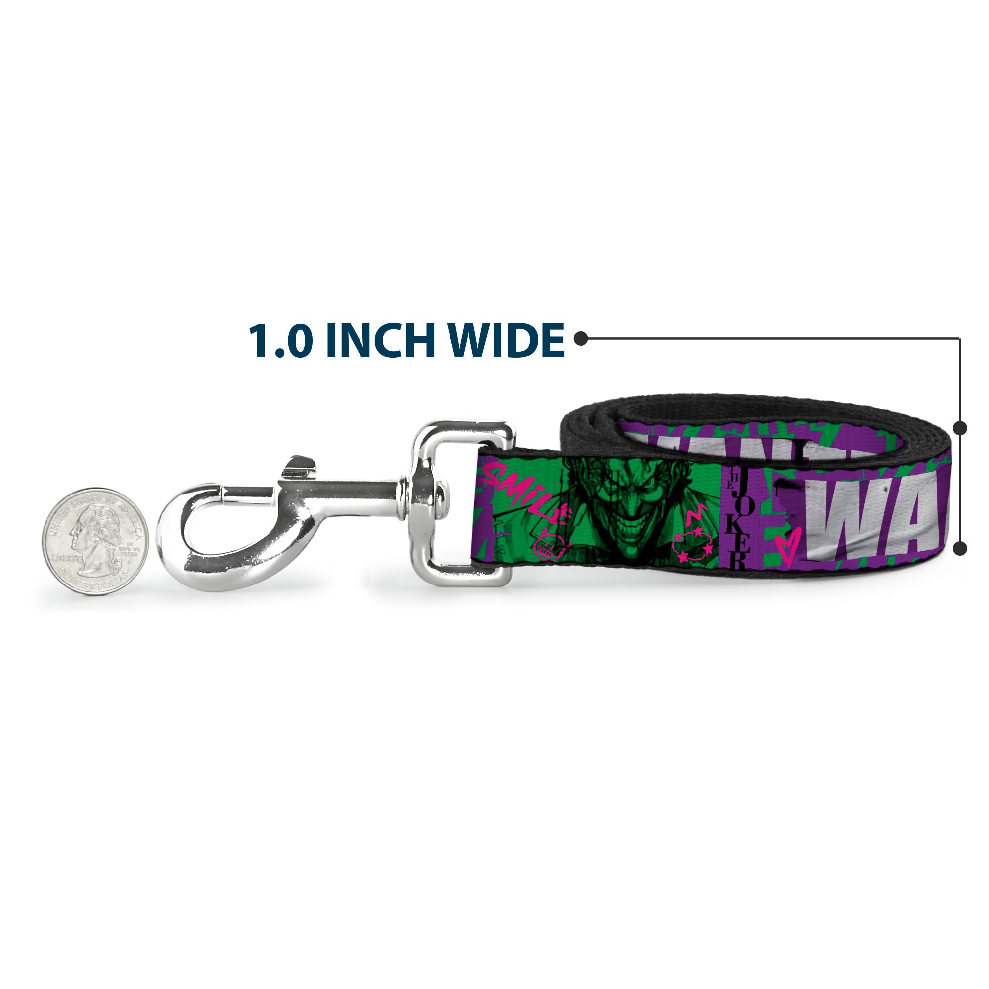 Dog Leash - THE JOKER WANTED Smiling Pose and Graffiti Purples/Greens