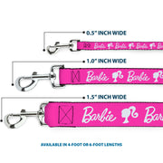 Dog Leash - BARBIE Script Signature Logo and Silhouette Hot Pink/White