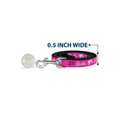 Dog Leash - BARBIE Script Signature Logo and Silhouette Hot Pink/White