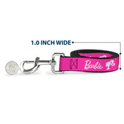 Dog Leash - BARBIE Script Signature Logo and Silhouette Hot Pink/White