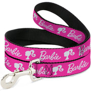 Dog Leash - BARBIE Script Signature Logo and Silhouette Hot Pink/White