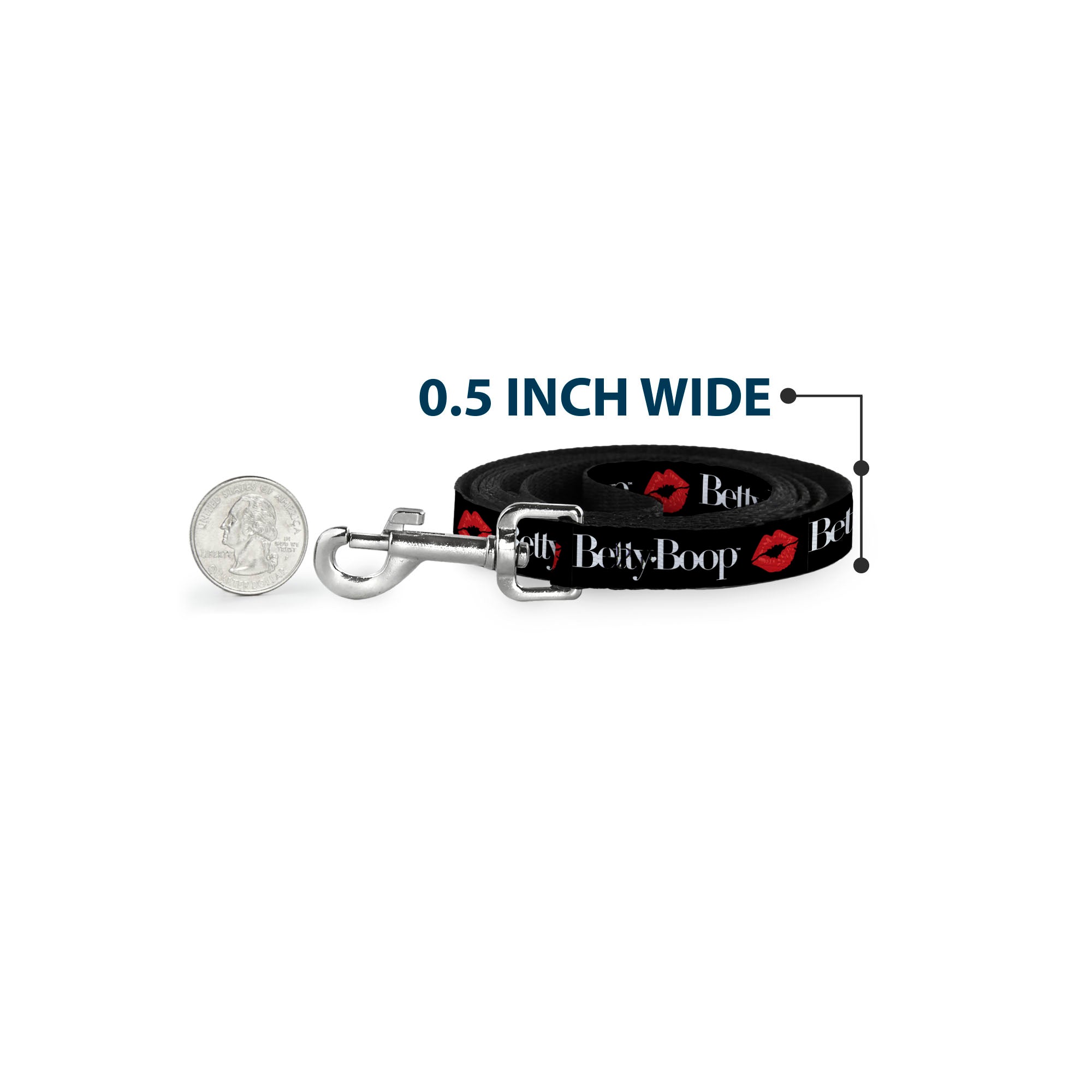 Dog Leash - BETTY BOOP Text and Kiss Black/White/Red