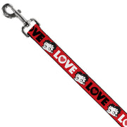 Dog Leash - Betty Boop Face and LOVE Text Red/Black/White