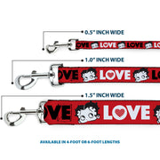 Dog Leash - Betty Boop Face and LOVE Text Red/Black/White