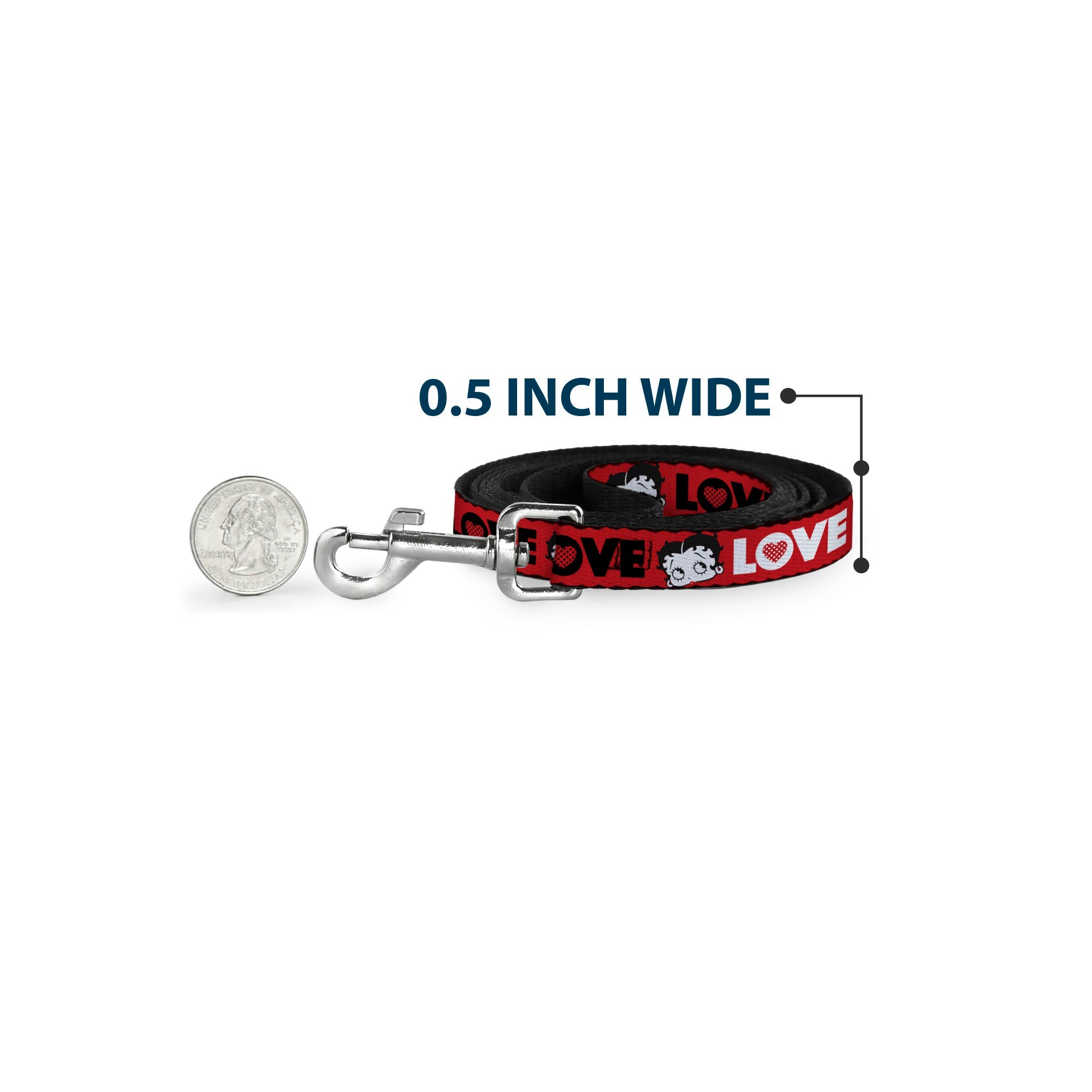 Dog Leash - Betty Boop Face and LOVE Text Red/Black/White