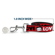 Dog Leash - Betty Boop Face and LOVE Text Red/Black/White