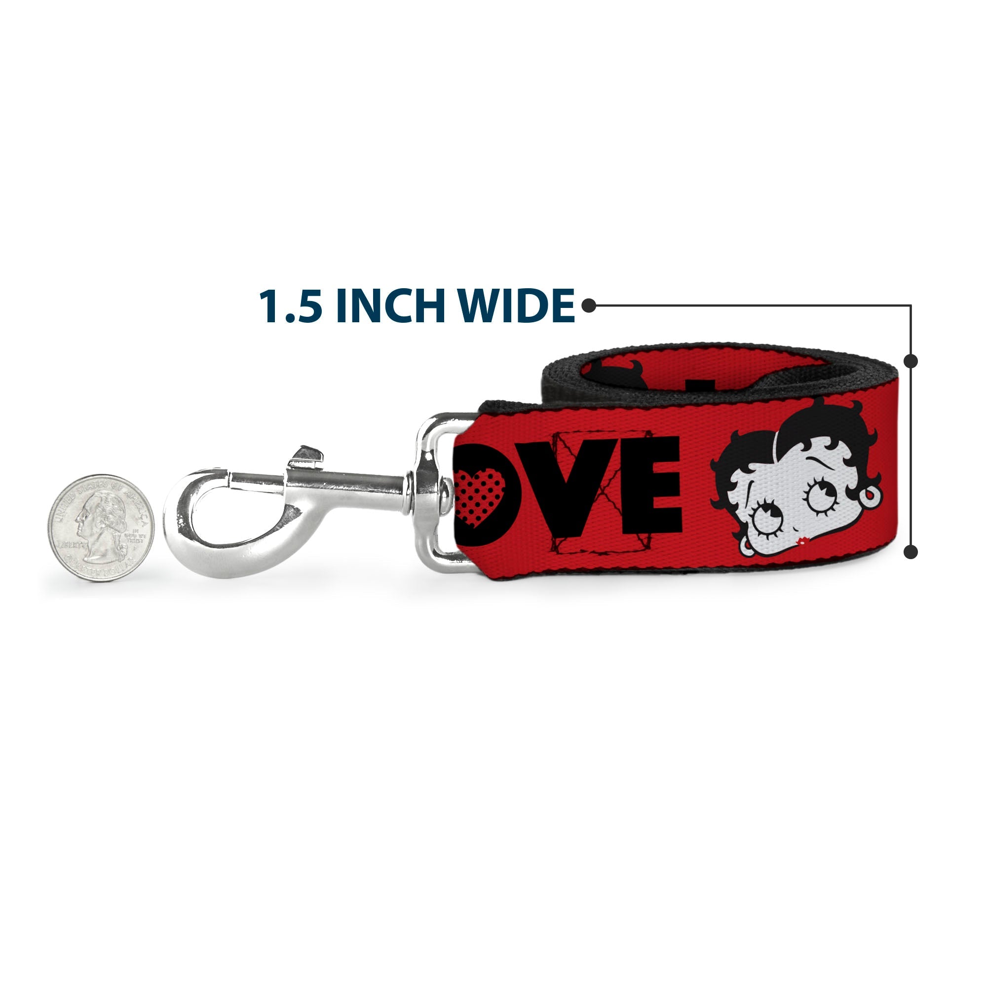 Dog Leash - Betty Boop Face and LOVE Text Red/Black/White
