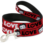 Dog Leash - Betty Boop Face and LOVE Text Red/Black/White