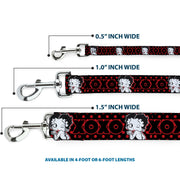 Dog Leash - Betty Boop Winking Kiss Pose with XOXO Text Polka Dot Black/Red/White