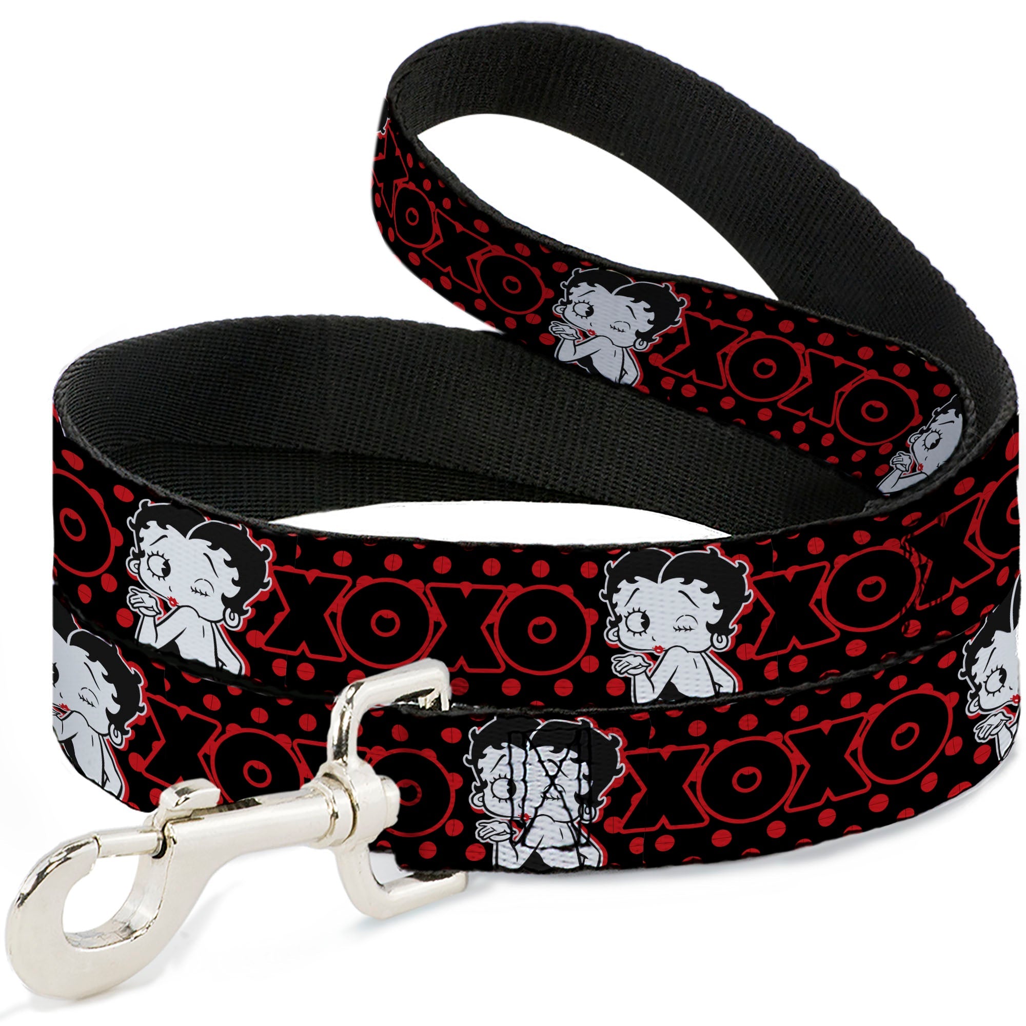 Dog Leash - Betty Boop Winking Kiss Pose with XOXO Text Polka Dot Black/Red/White