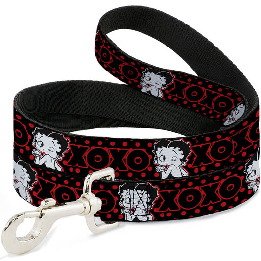 Dog Leash - Betty Boop Winking Kiss Pose with XOXO Text Polka Dot Black/Red/White