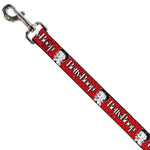 Dog Leash - BETTY BOOP Winking Kiss Pose and Text Reds/Black/White