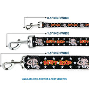 Dog Leash - BETTY BOOP Salute Pose and Text Stars Black/White/Yellow/Red