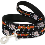 Dog Leash - BETTY BOOP Salute Pose and Text Stars Black/White/Yellow/Red
