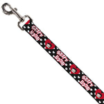Dog Leash - BETTY BOOP Face and Text Hearts Black/White/Red