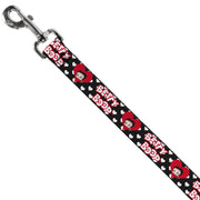 Dog Leash - BETTY BOOP Face and Text Hearts Black/White/Red