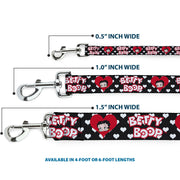 Dog Leash - BETTY BOOP Face and Text Hearts Black/White/Red