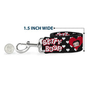 Dog Leash - BETTY BOOP Face and Text Hearts Black/White/Red