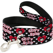 Dog Leash - BETTY BOOP Face and Text Hearts Black/White/Red