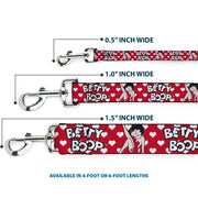 Dog Leash - BETTY BOOP Seated Leg Kick Pose and Text Hearts Red/White/Black