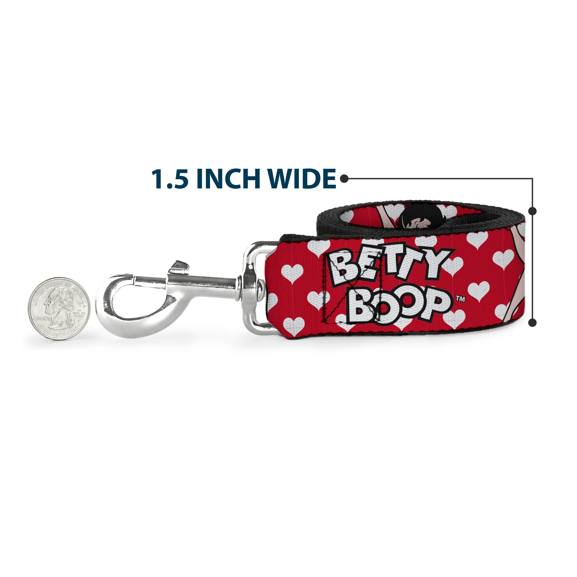 Dog Leash - BETTY BOOP Seated Leg Kick Pose and Text Hearts Red/White/Black
